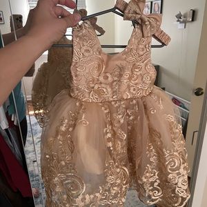 Baby Girls Pageant Lace Embroidery Dress Toddler Formal Dress with Headwear